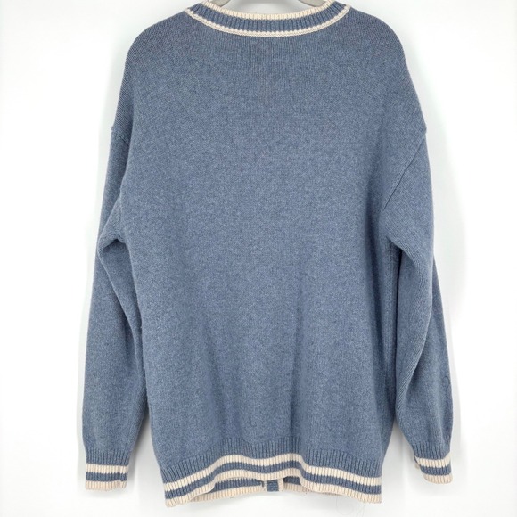 Aritzia Sunday Best Lamora Cardigan Sz M Blue Cream Striped Varsity Sweater Wool - Picture 7 of 12